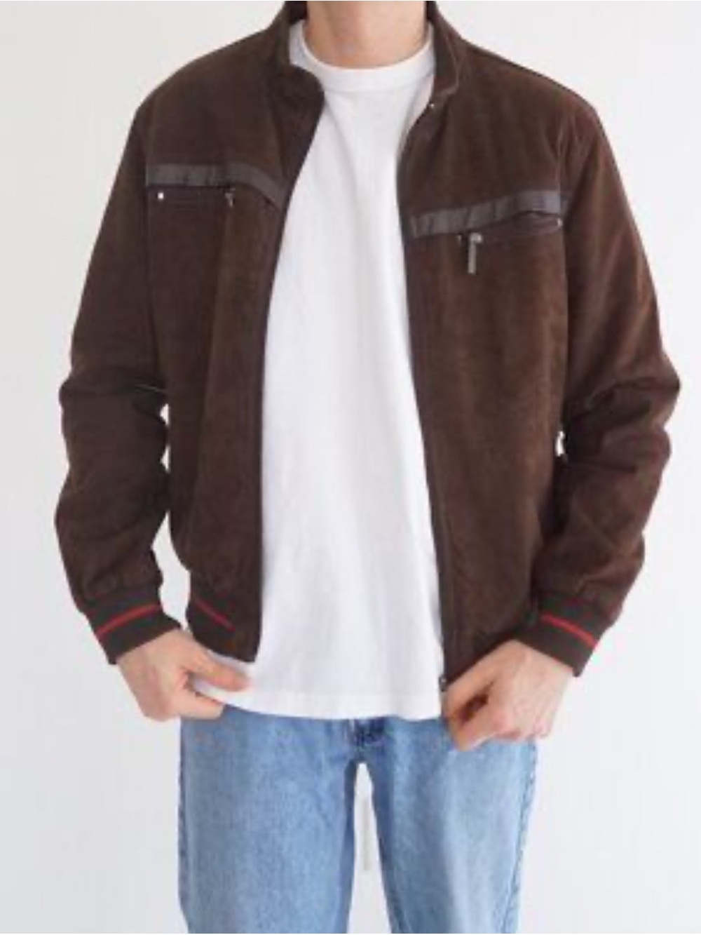 EMPORIO COLLECTION MEN'S BROWN SUEDE LEATHER ZIPPER UP JACKET EGA size M NWOT